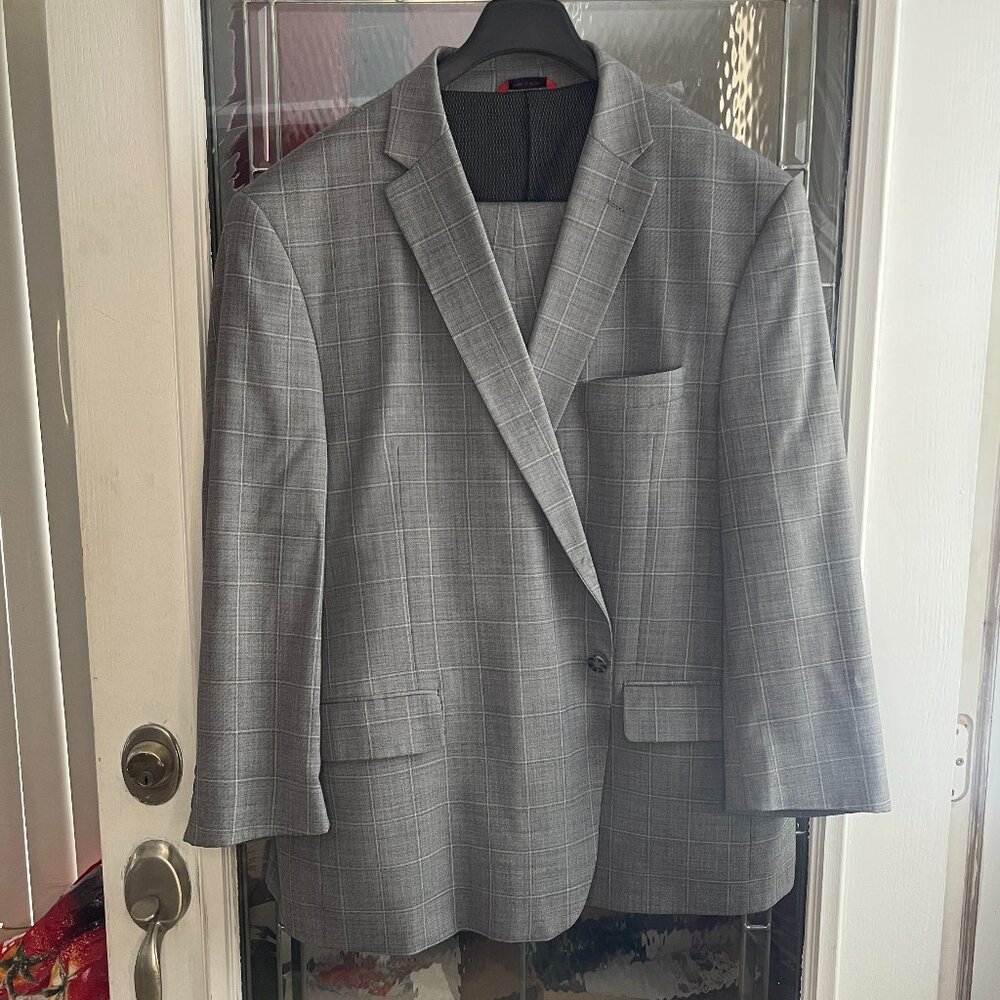 Linea Umo Suit Two Piece 50S Sleeve 30 Pants 48 X 28 Lt Gray Window Pane